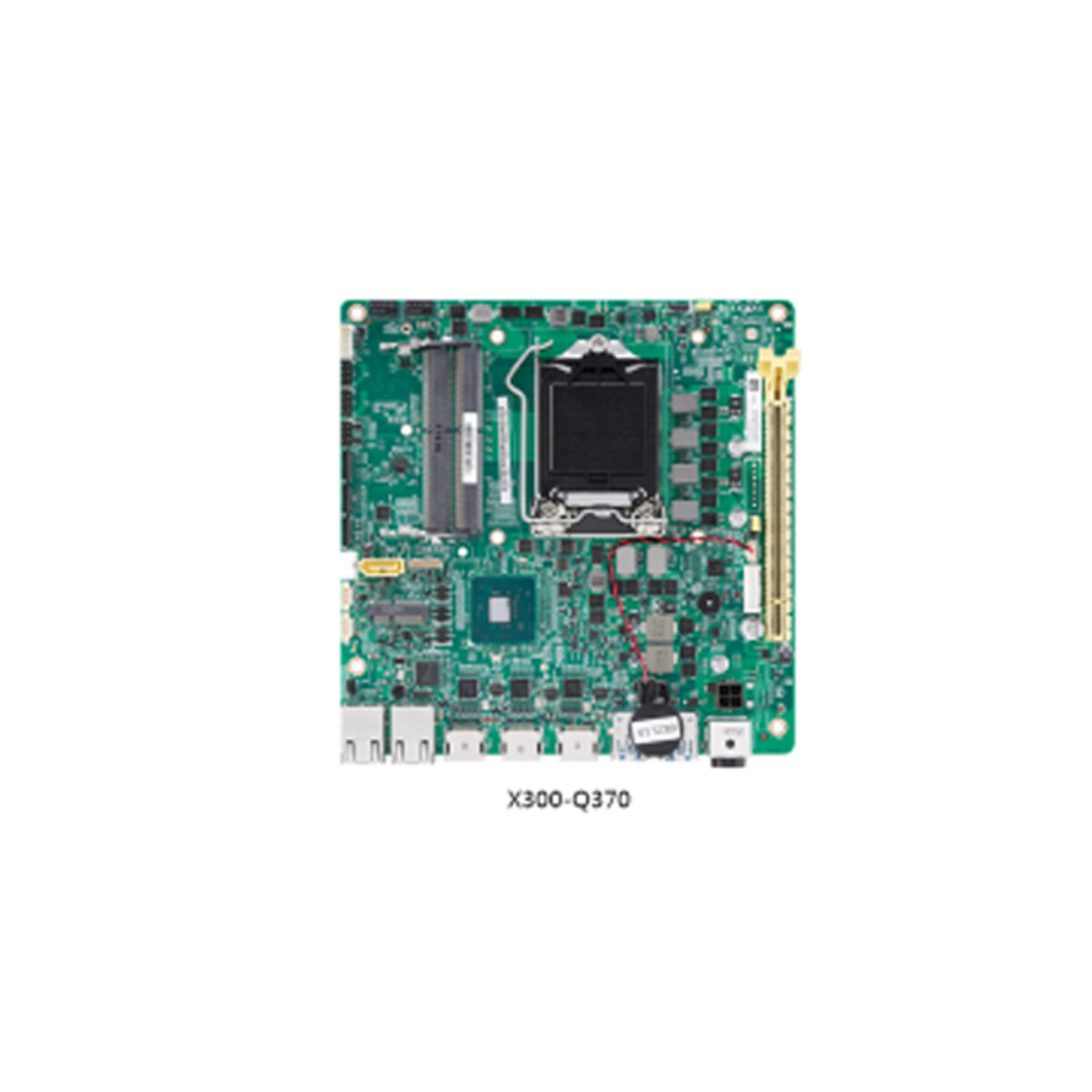 Nexcom X300 Mini-ITX motherboard, top view with LGA1151 socket, two SO-DIMM sockets and PCIe x16 slot
