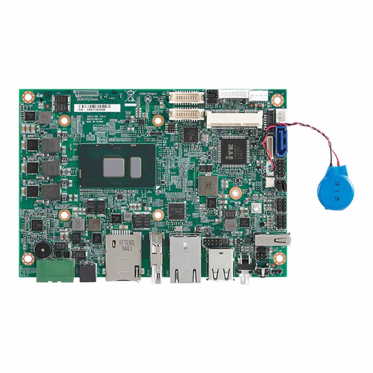 Nexcom X314 3.5 inch SBC, top view with processor, Phoenix power terminal, SIM socket, HDMI and RJ45