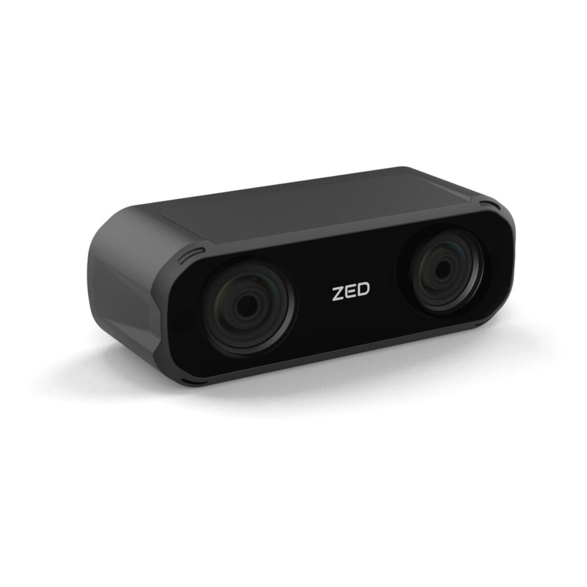 Stereolabs ZED X Mini GMSL2 stereo camera, three-quarter front view with wide 2.2 mm lenses