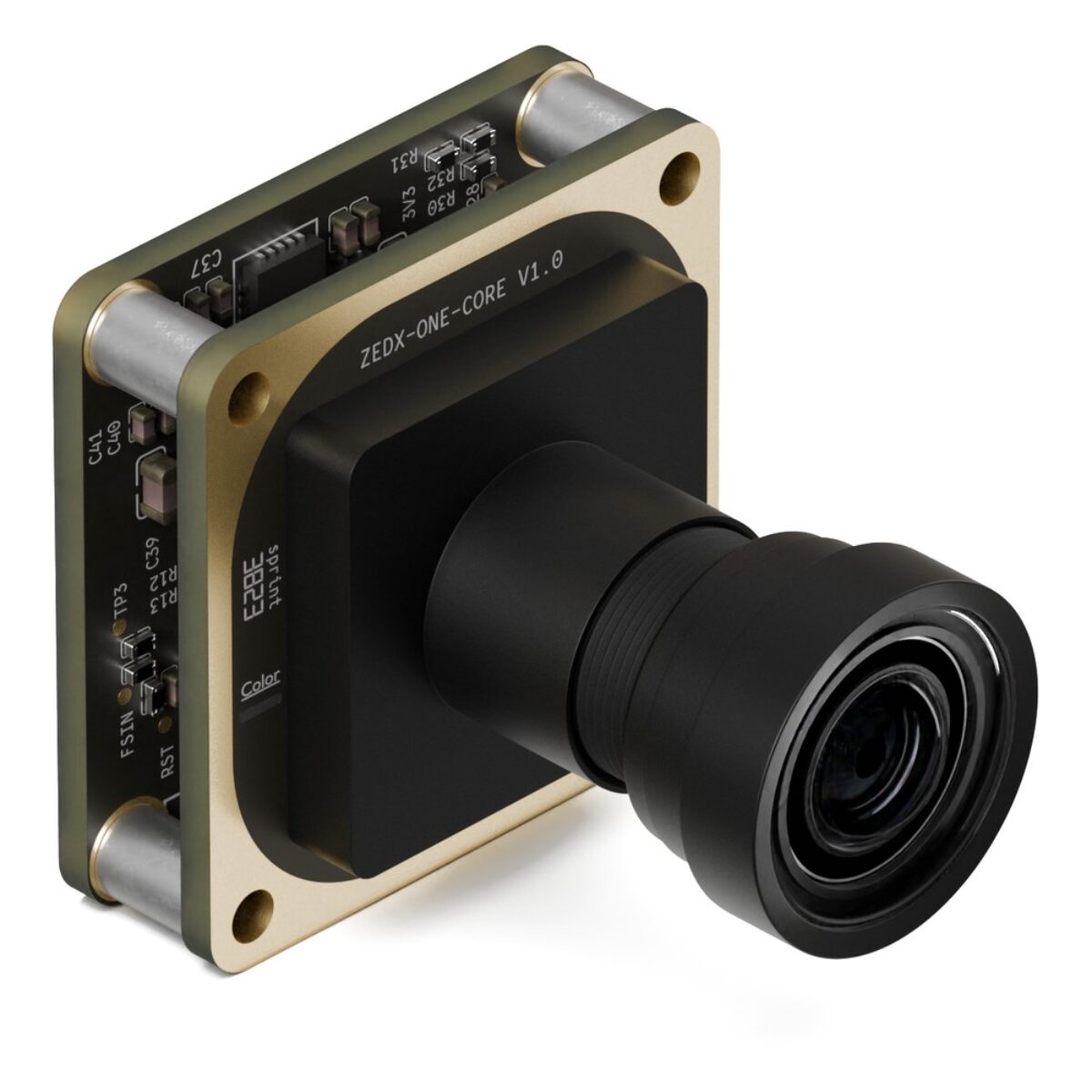 Stereolabs ZED X One Core board-level camera, front three-quarter view with the wide lens