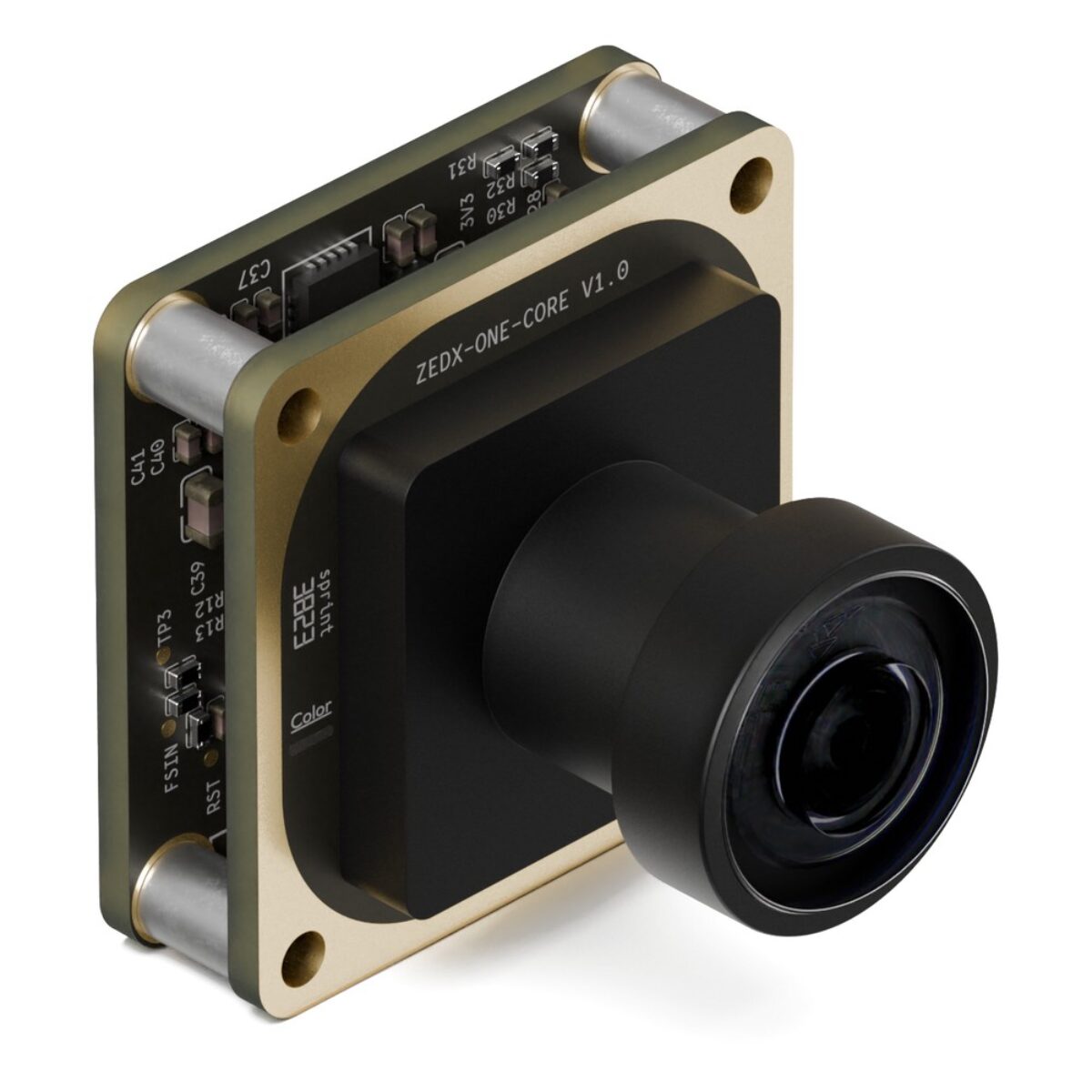 Stereolabs ZED X One Core board-level camera, front three-quarter view with the fisheye lens