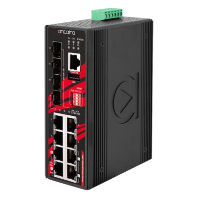 LMP-1204G-SFP-bt-24-T-BOS 12-Port Gigabit Managed PoE++ Switch with 8x PoE++, 4x SFP, 12-55V DC, BOS Build and Extended Temperature