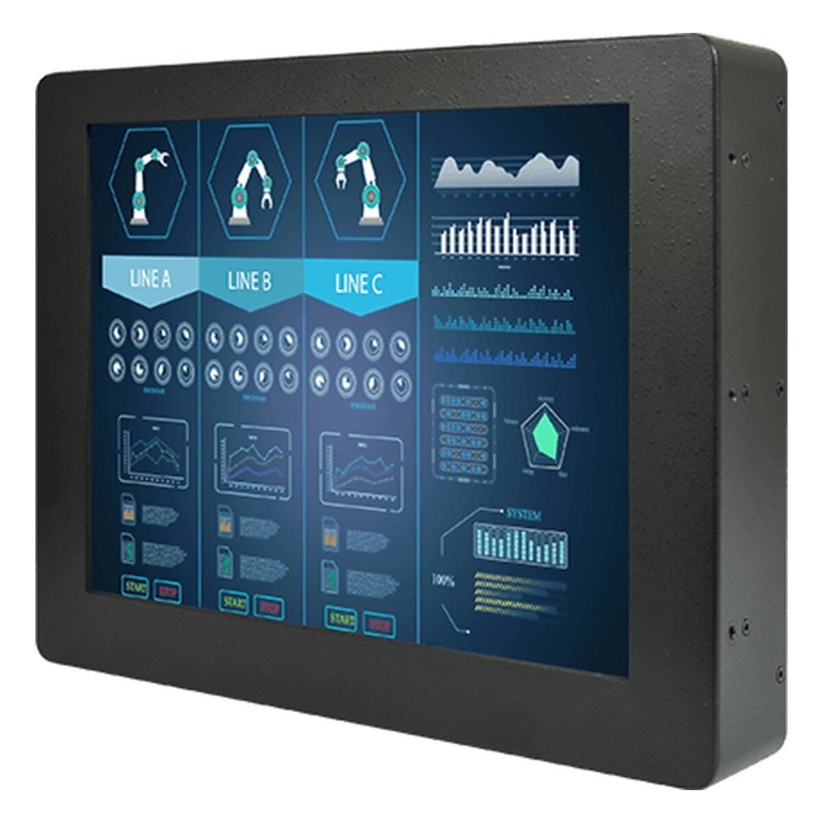 Winmate R12L600-RMM2WT 12.1 inch monitor, angled front view