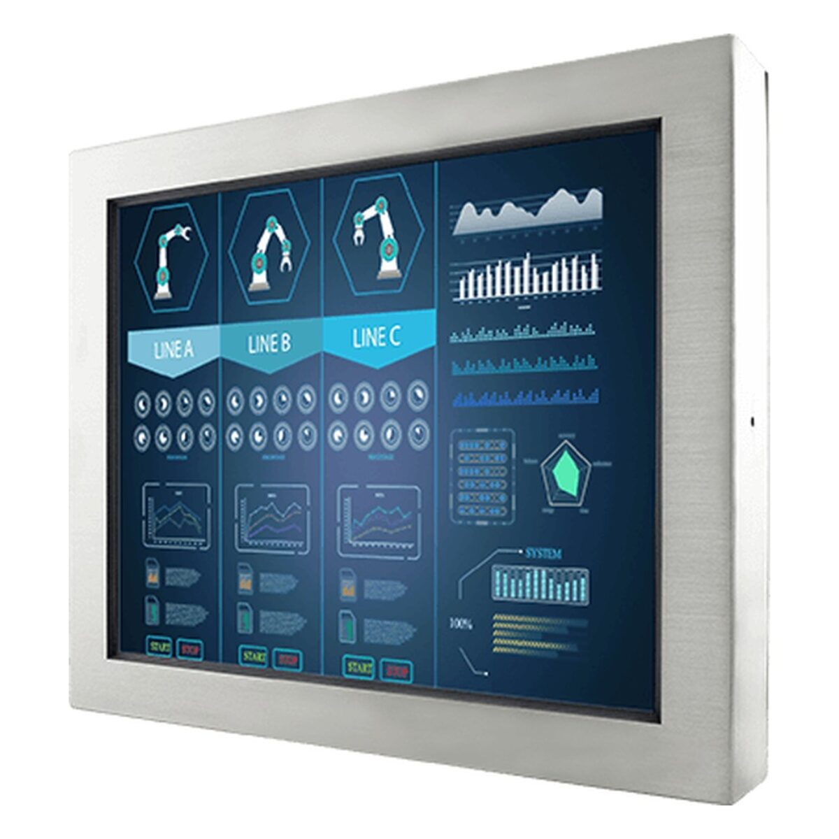 Winmate R15L600-65C3 15 inch monitor, angled front view