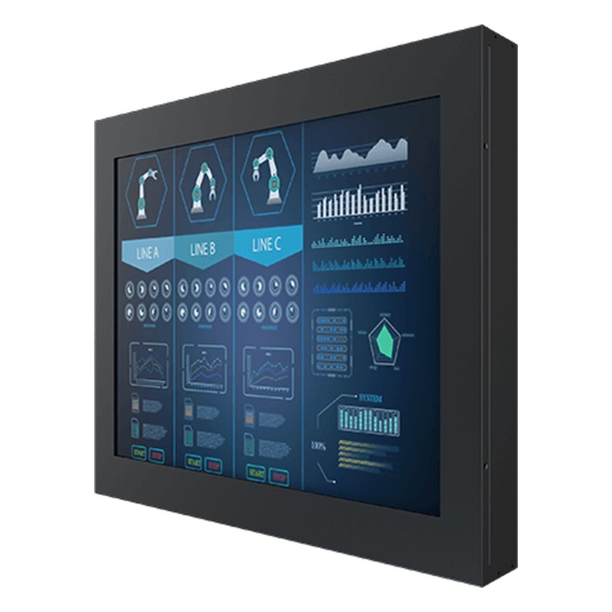 Winmate R17L100-CHA1OD 17 inch monitor, angled front view
