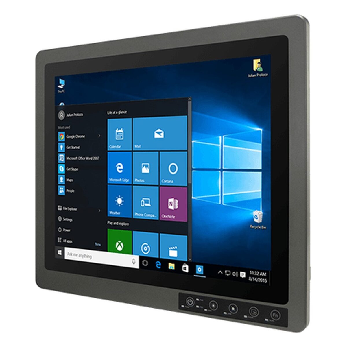 Winmate R19IAD3S-67FTP(HB) 19 inch panel PC, angled front view