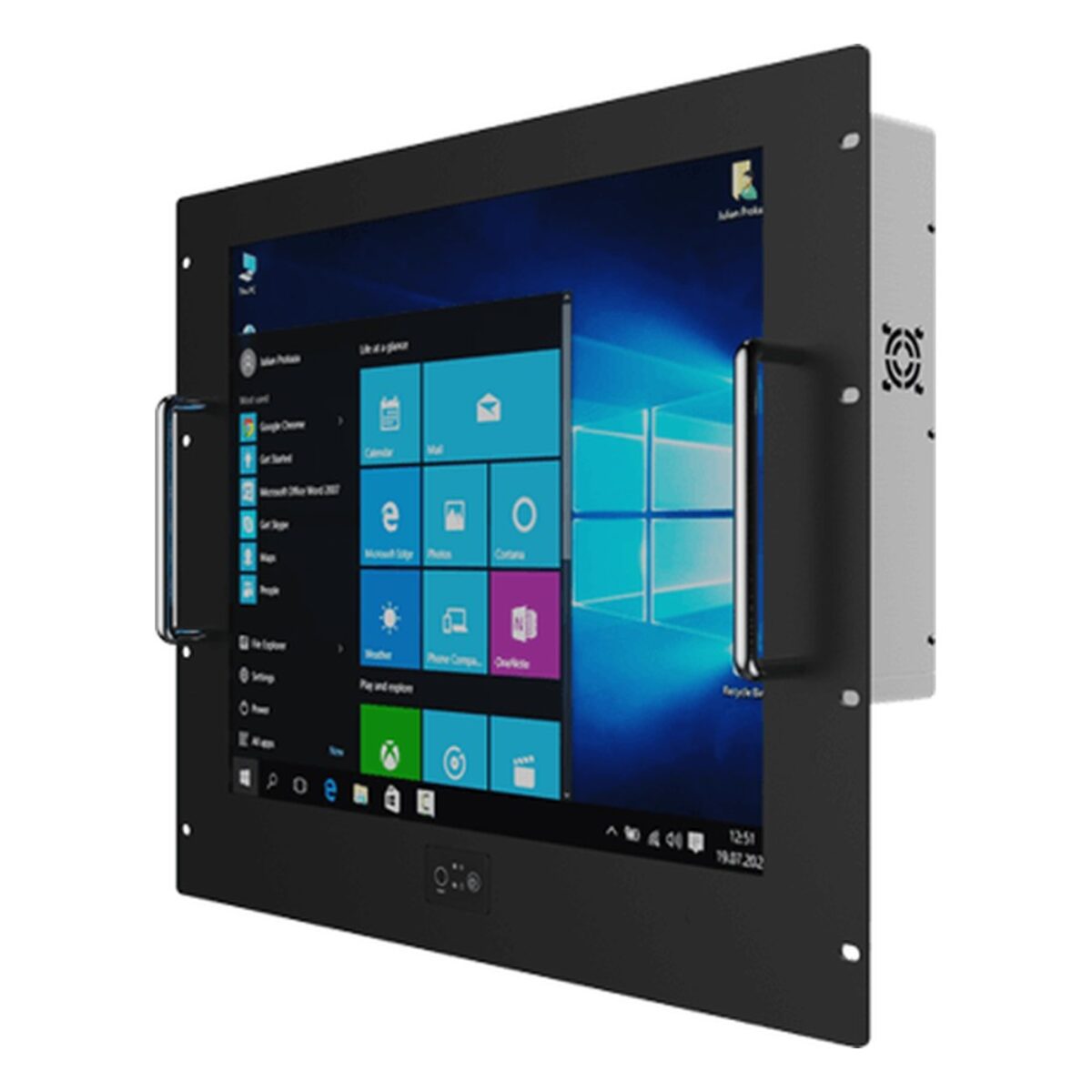 Winmate R19IAD7T-RKA1 19 inch panel PC, angled front view
