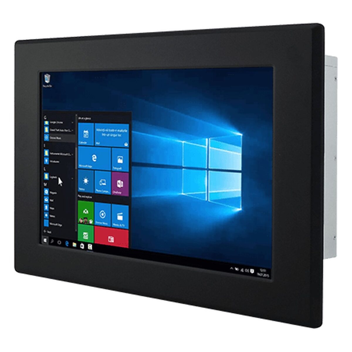 Winmate W15IP7T-PMA2 15.6 inch panel mount PC, angled front view