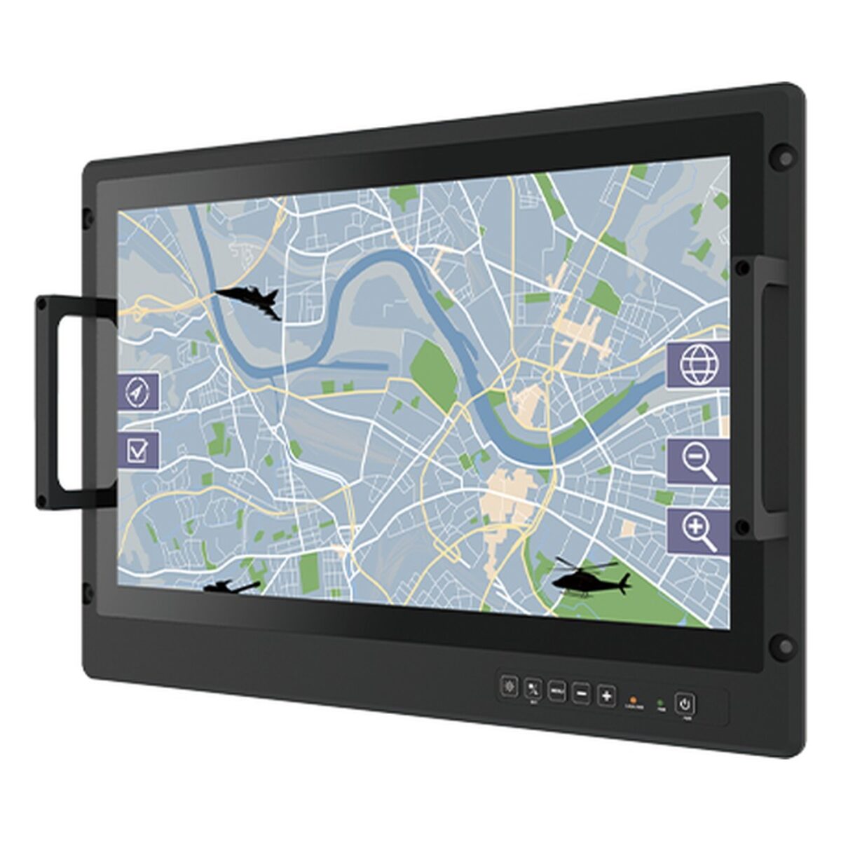 Winmate W18IAD3S-MLA3FP 18.5 inch panel PC, angled front view