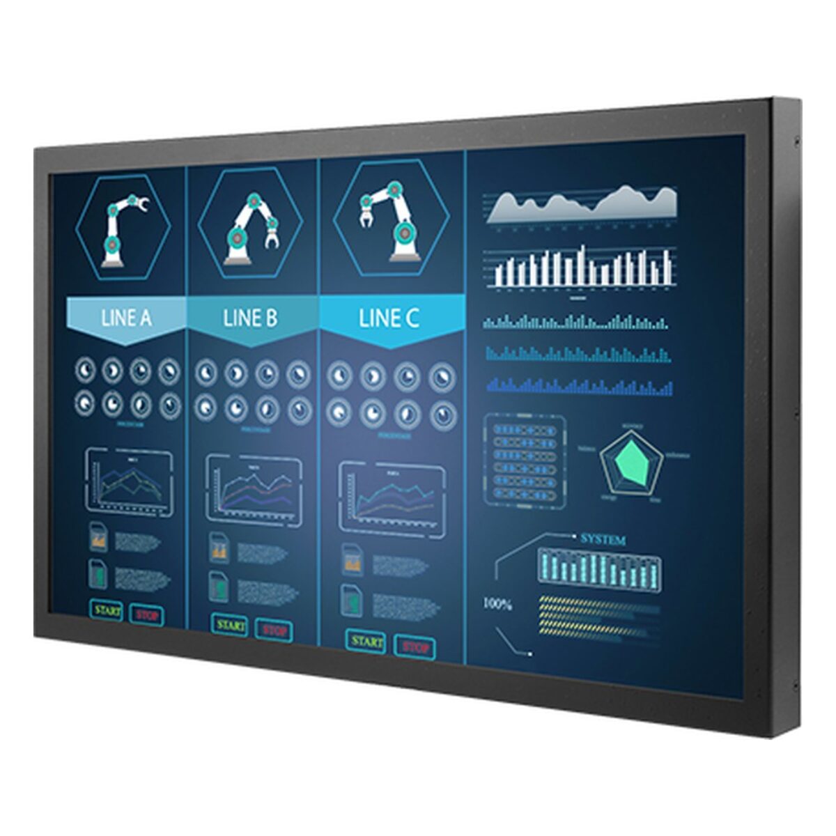 Winmate W22L100-CHA3 21.5 inch monitor, angled front view