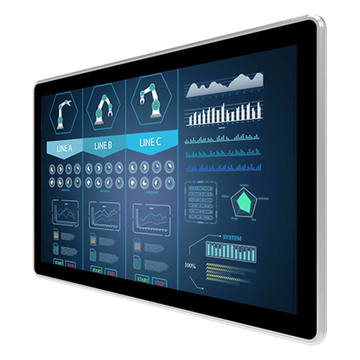 Winmate W22L100-PPA3 21.5 inch monitor, angled front view