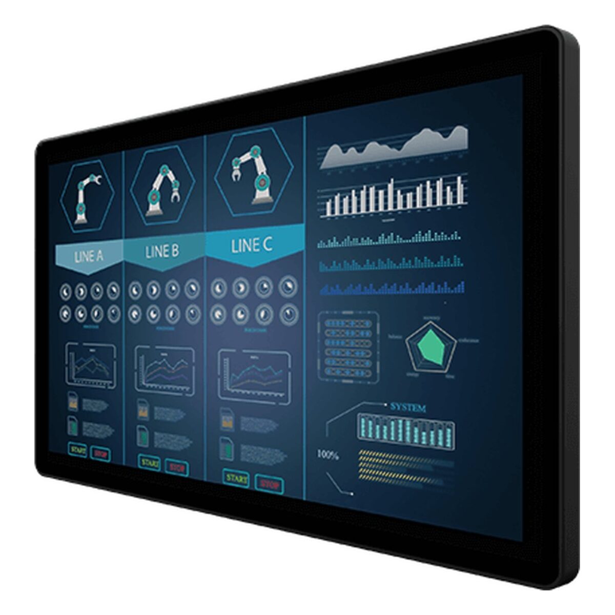 Winmate W22L100-PTA3 21.5 inch monitor, angled front view