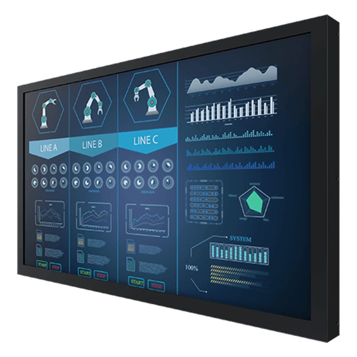 Winmate W24L100-CHC1OD 23.8 inch monitor, angled front view