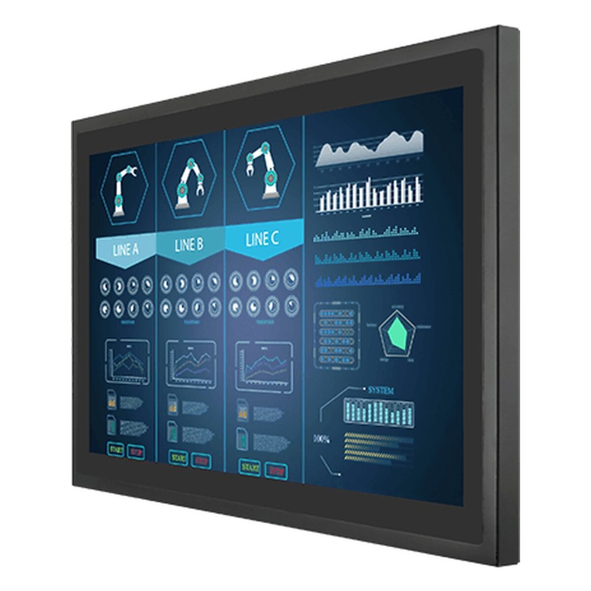 Winmate W24L100-PCA2 23.8 inch monitor, angled front view