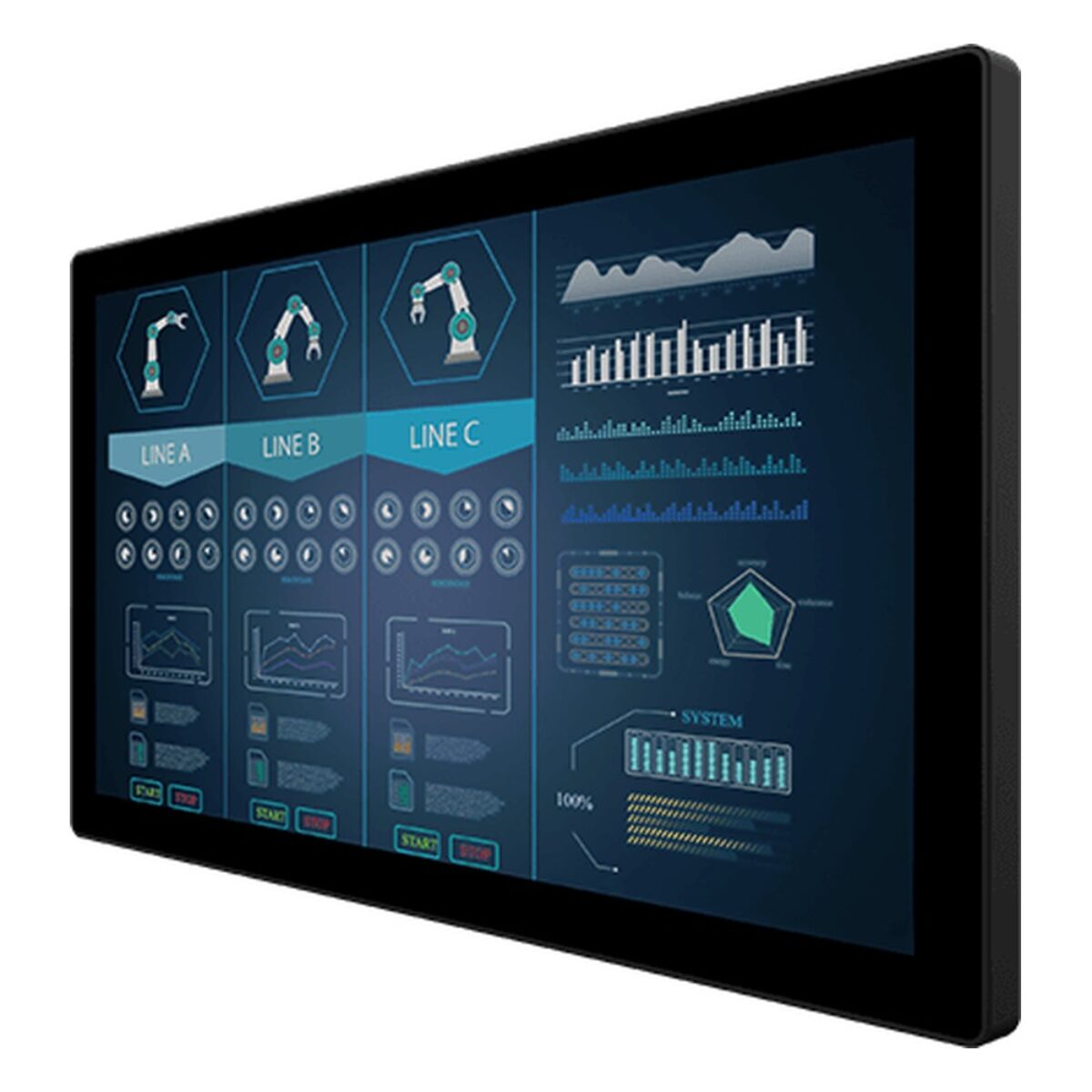 Winmate W24L100-PTA2 23.8 inch monitor, angled front view