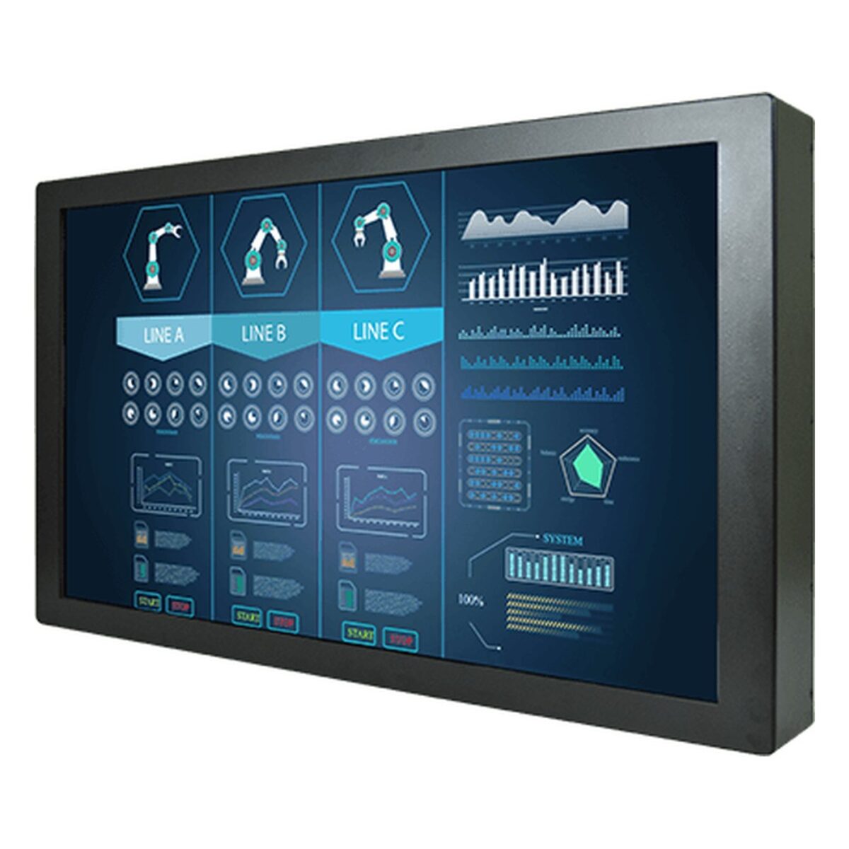Winmate W27L100-CHA1 27 inch monitor, angled front view