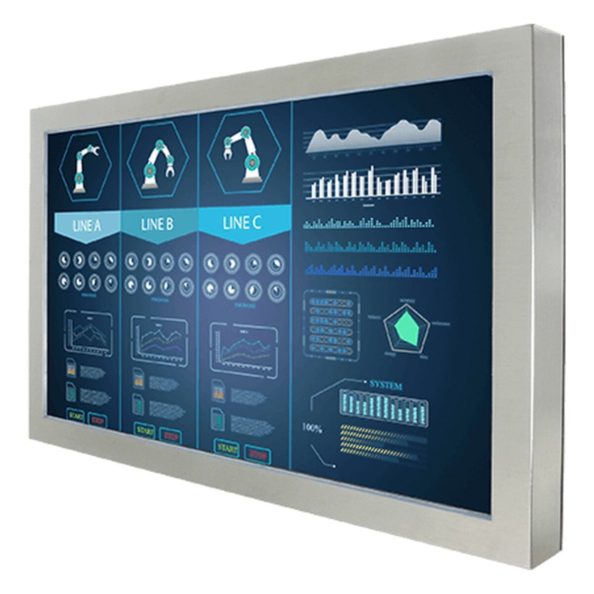 Winmate W42L300-65A3 42 inch monitor, angled front view