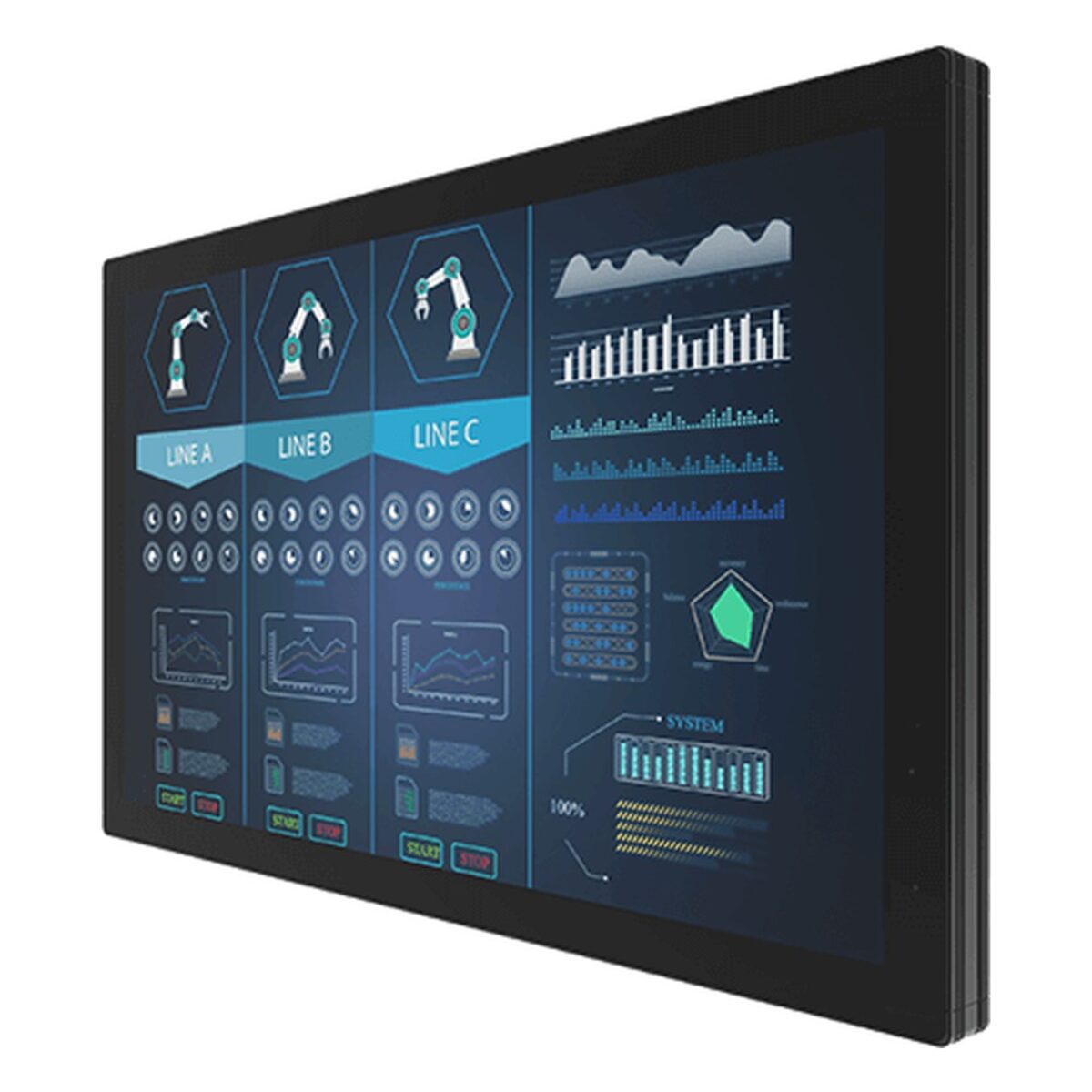 Winmate W43L100-PCA3 43 inch monitor, angled front view