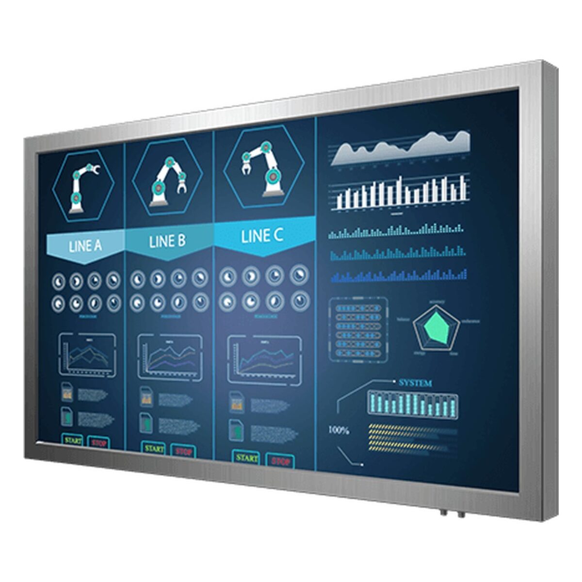 Winmate W55L100-65T1 55 inch monitor, angled front view